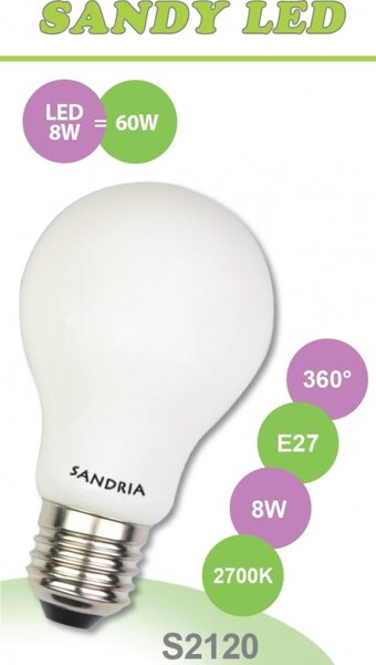 LED žárovka Sandy LED E27 S2403 8W OPAL teplá bílá