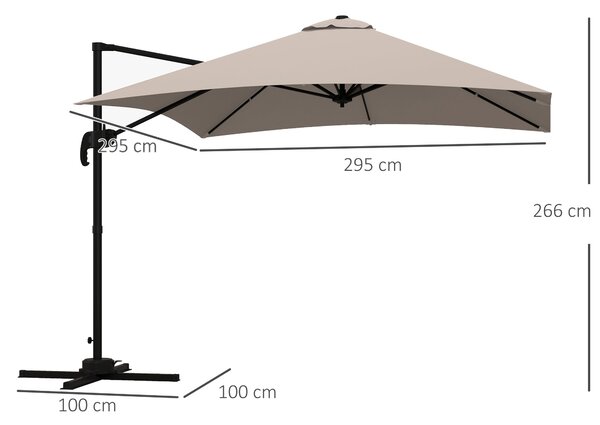 Outsunny čtvercový slunečník s posunem - náklon 360° a otáčecí klička - hliník, rozměry 3,0 x 3,0 x 2,6 m, béžový | Aosom