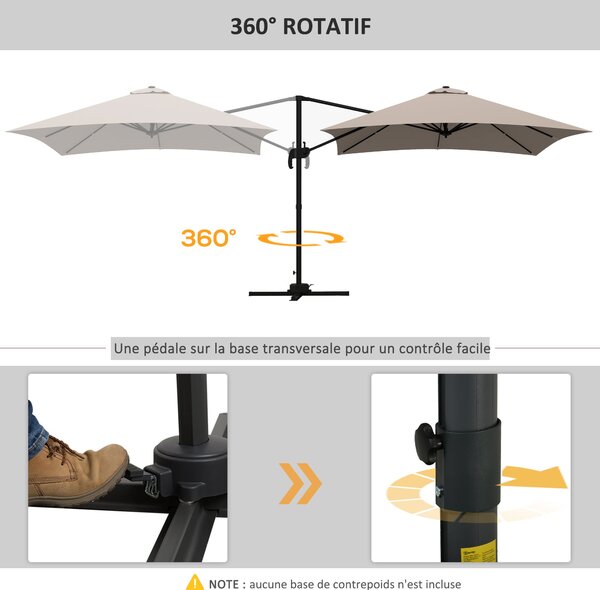 Outsunny čtvercový slunečník s posunem - náklon 360° a otáčecí klička - hliník, rozměry 3,0 x 3,0 x 2,6 m, béžový | Aosom