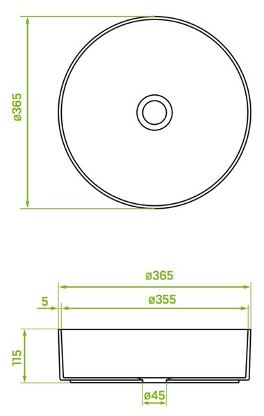 Laveo Desna, keramické umyvadlo na desku 360x360x120 mm, černá matná, LAV-VUD_B236