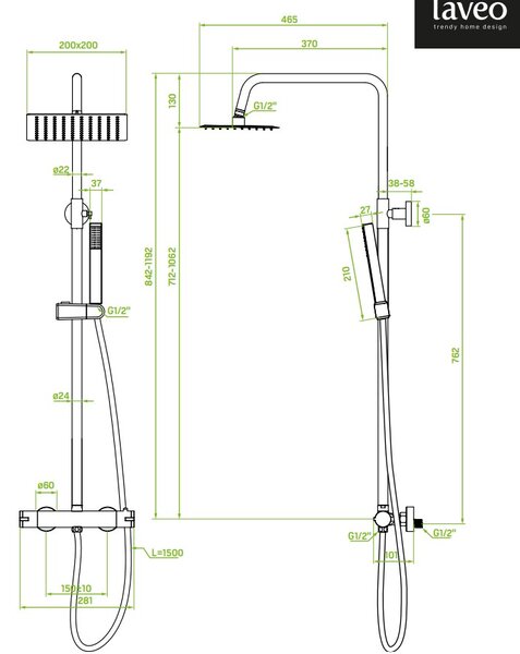 Laveo Pola, sprchová souprava s termostatickou baterií, chromová, LAV-PLA_00TD