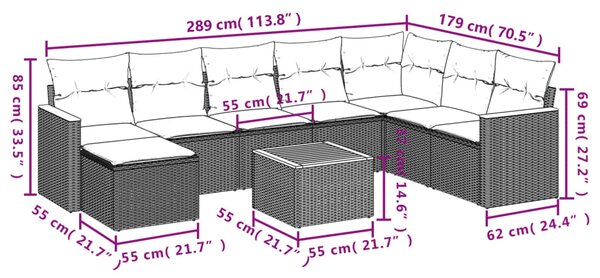 9dílná zahradní sedací souprava s poduškami béžová polyratan 3258657