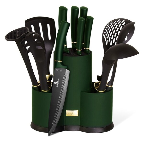 BERLINGERHAUS Sada nožů a kuchyňského náčiní ve stojanu 12 ks Emerald Collection BH-6250
