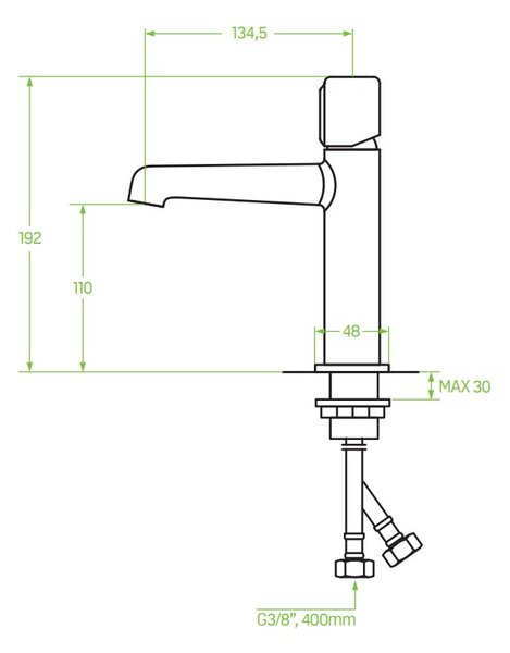 Laveo Pretto, umyvadlová baterie h-192 s odtokovou zátkou ClickClack, černá matná, LAV-BAO_722D