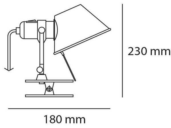 Artemide A0448W50 Tolomeo pinza, hliníková lampa s klipem, 10W LED 2700K, 23 cm