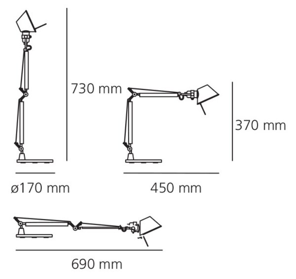 Artemide A011800 Tolomeo Micro tavolo, hliníková stolní lampa, 1x6W LED E14, 45+37 cm