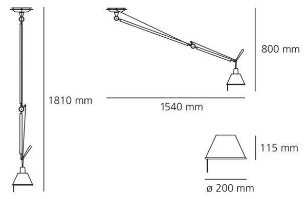 Artemide 38TOL Tolomeo decentrata, designové závěsné svítidlo, 1x12W LED E27, polohovatelná ramena, stínítko satin, průměr 36cm