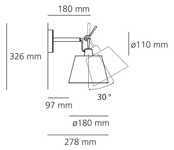 Artemide Designová nástěnná lampa Tolomeo Wall difuzor, 1xE27, ø 18cm Materiál stínidla: Pergamenový papír