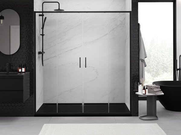 Mexen Exo sprchové dveře dvojité posuvné 170 cm, transparentní, černé - 8152-170-000-70-00