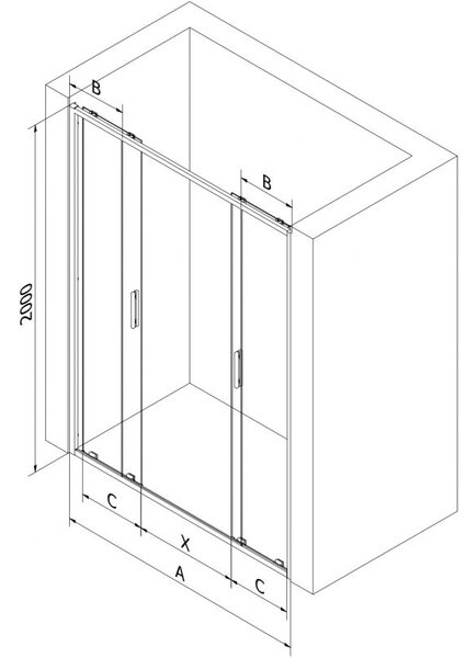 Mexen Exo sprchové dveře dvojité posuvné 170 cm, transparentní, černé - 8152-170-000-70-00