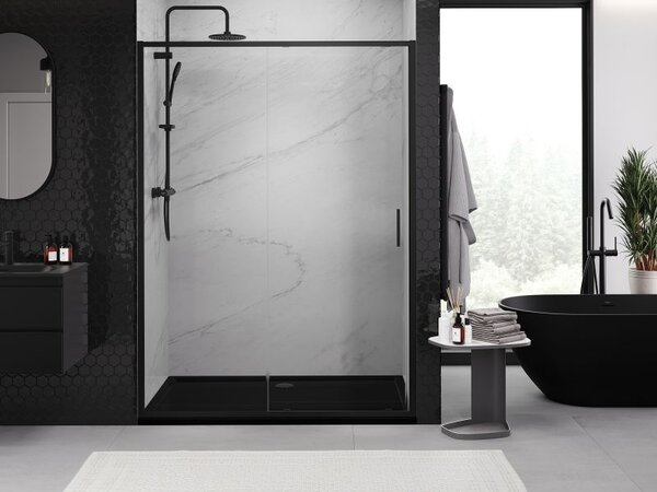 Mexen Exo sprchové dveře posuvné 130 cm, transparentní, černé - 8151-130-000-70-00