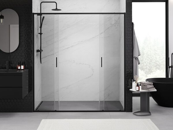 Mexen Exo sprchové dveře dvojité posuvné 170 cm, transparentní, černé - 8152-170-000-70-00