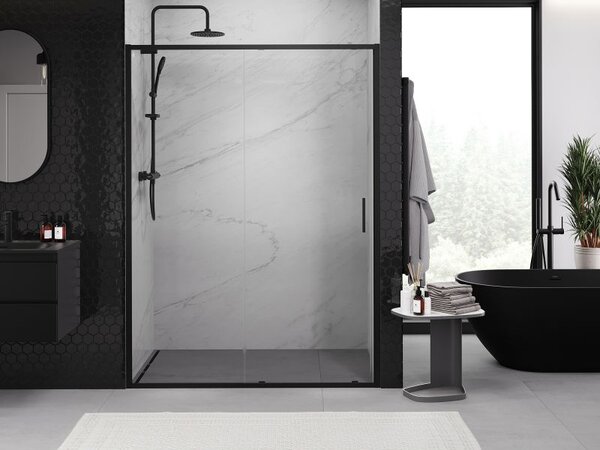 Mexen Exo sprchové dveře posuvné 130 cm, transparentní, černé - 8151-130-000-70-00