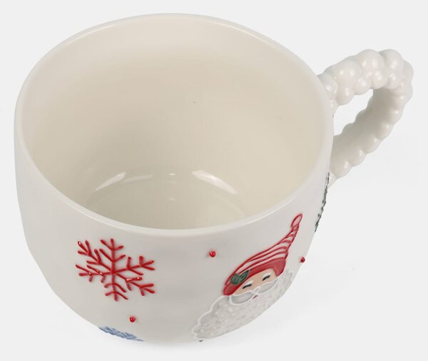 Sinsay - Vánoční keramický hrnek s motivem Santa Clause - bílá