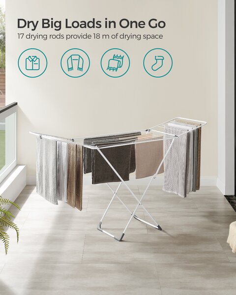 SONGMICS Skládací sušák na prádlo s křídly 182 x 103 x 50 cm bílý