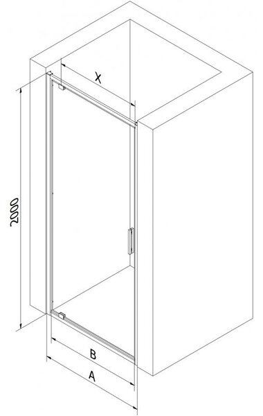Mexen Exo sprchové dveře otočné 60 cm, transparentní, černé - 8181-060-000-70-00