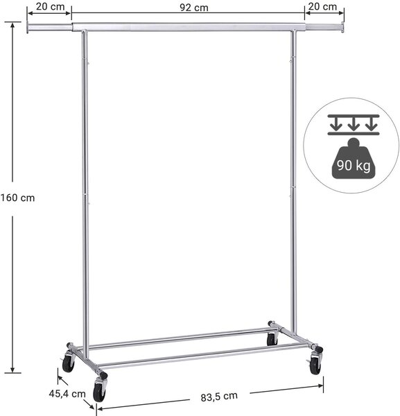SONGMICS Stojan na šaty pojízdný chromový 90Kg