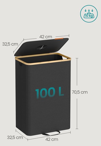 SONGMICS Koš na tříděný odpad 95 l vnitřní sáček s uchy černá