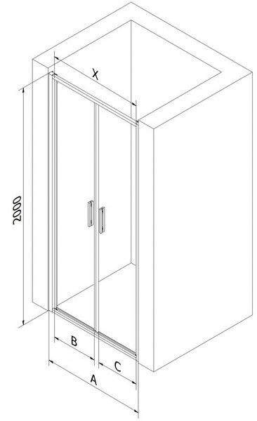 Mexen Exo sprchové dveře dvojité křídlové 70 cm, transparentní, černé - 814-070-000-70-00
