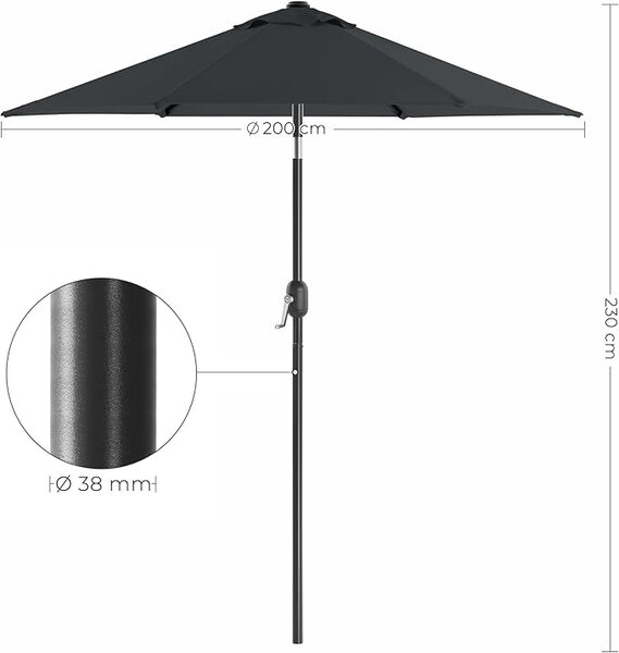 SONGMICS Plážový slunečník 200 cm šedá