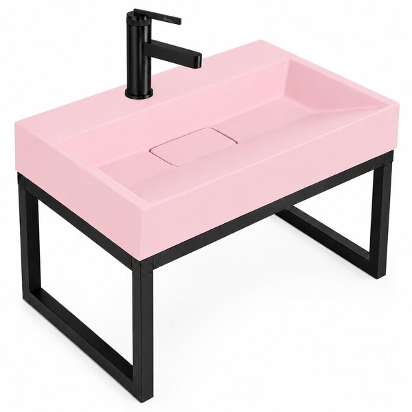 Rea Goya, umyvadlo z konglomerátu s černou konzolou, 60 cm, růžová matná, KPL-U4411