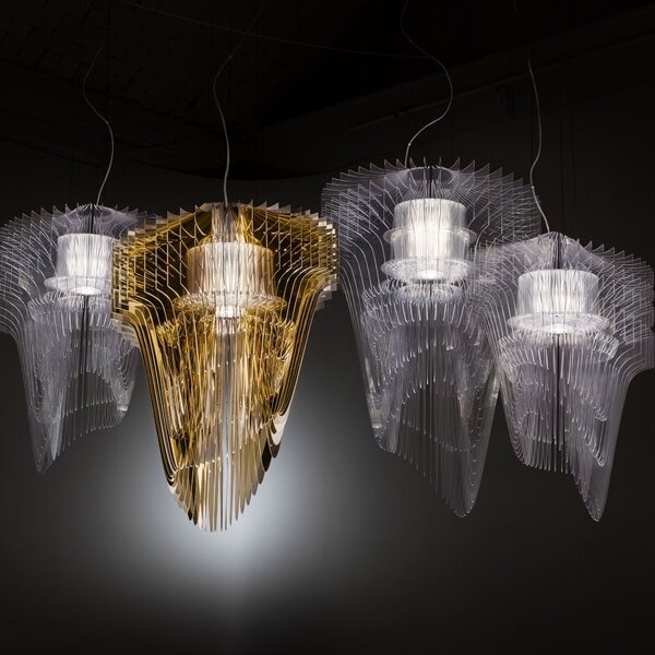 SLAMP ARISS00TRS01T00E27EU Aria S transparent, závěsný světelný objekt od Zaha Hadid, 2xE27 + 7W LED, délka 75cm