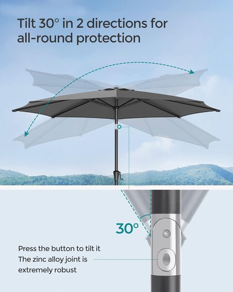 SONGMICS Zahradní slunečník 300 cm šedá