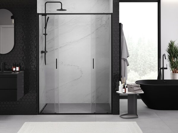 Mexen Exo sprchové dveře dvojité posuvné 130 cm, transparentní, černé - 8152-130-000-70-00