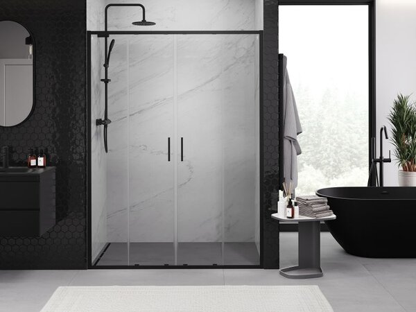 Mexen Exo sprchové dveře dvojité posuvné 130 cm, transparentní, černé - 8152-130-000-70-00