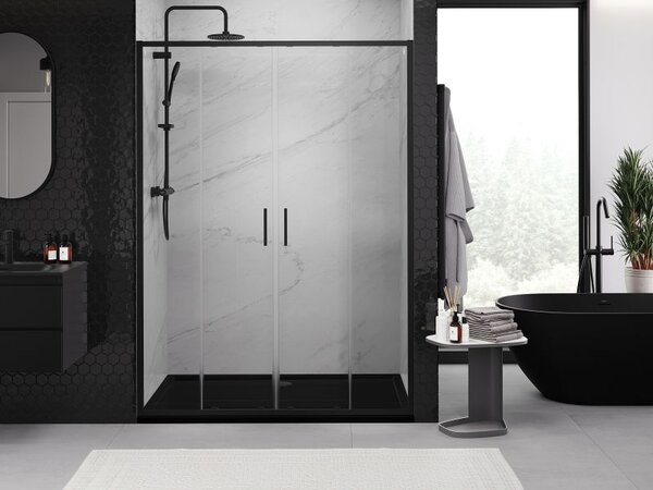 Mexen Exo sprchové dveře dvojité posuvné 130 cm, transparentní, černé - 8152-130-000-70-00