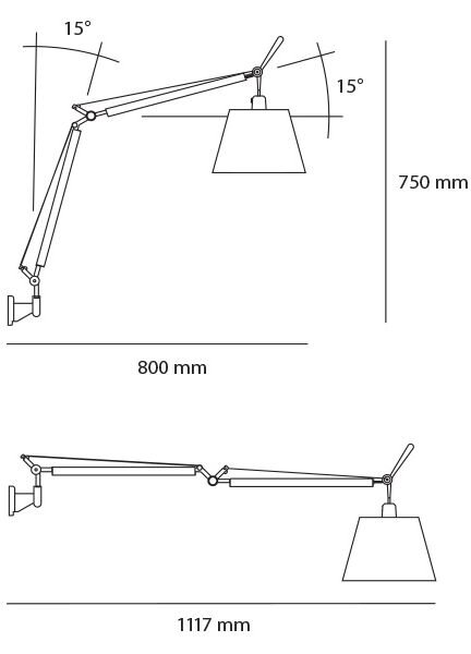 Artemide 41TOL Tolomeo Basculante 180 Parette, nástěnná lampa do zásuvky s vypínačem, pergamenové stínítko, 1x8W LED E27, max. výška 111,7cm