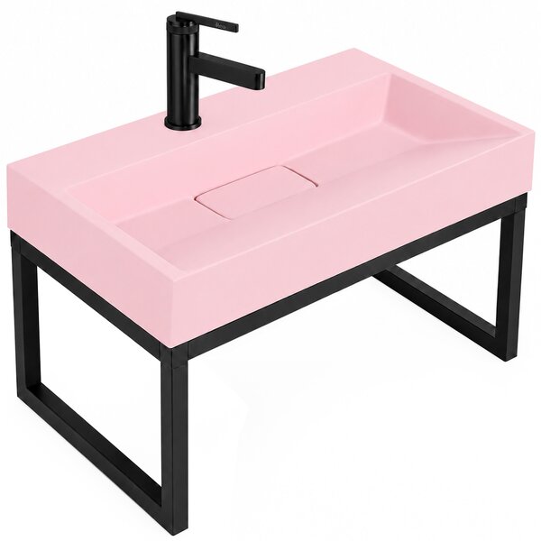 Rea Goya, umyvadlo z konglomerátu s černou konzolou, 60 cm, růžová matná, KPL-U4411