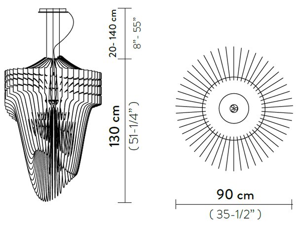 SLAMP ARISXL0BKF01T00E27EU Aria XL, černý světelný objekt od Zaha Hadid, 6x52+1x100W, délka 130cm