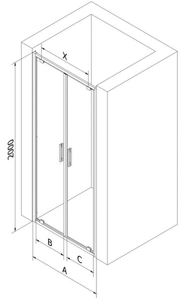Mexen Exo dvojité sprchové dveře výkyvné 70 cm, transparentní, černé - 8182-070-000-70-00