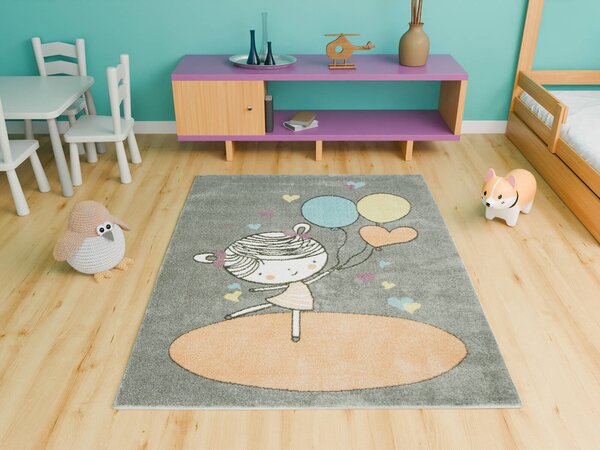 Makro Abra Dětský kusový koberec Lima 9393B Holčička Baletka šedý růžový Rozměr: 120x170 cm