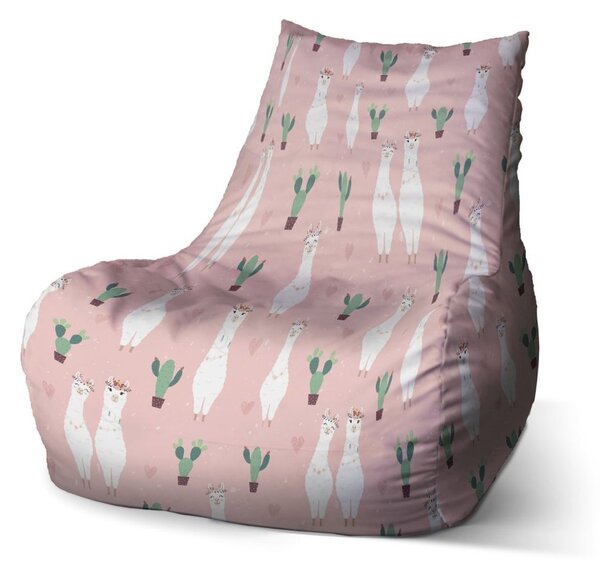 Sedací vak Bean lama a kaktusy, růžová