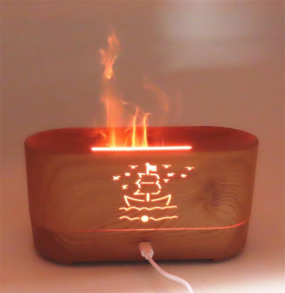 HJ Aroma difuzér s LED projekcí ohně，plachetnice Barva: Dřevená / Wodden