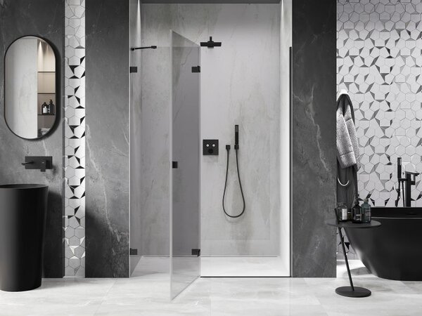 Mexen Lunar sprchové dveře výklopné levé 140 cm, transparentní, černé - 834-140-000-70-00-L