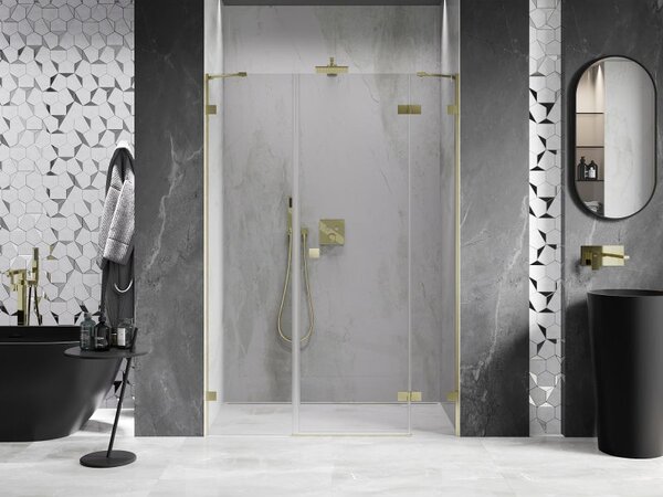 Mexen Lunar sprchové dveře pant pravý 140 cm, transparentní, zlaté kartáčované - 834S-140-050-55-00-P