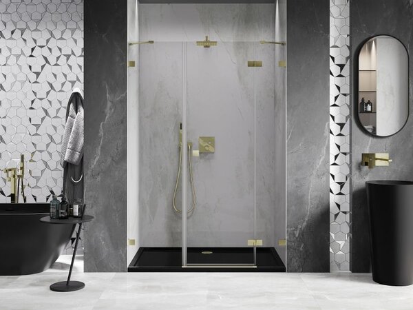 Mexen Lunar sprchové dveře pant pravý 140 cm, transparentní, zlaté kartáčované - 834S-140-050-55-00-P