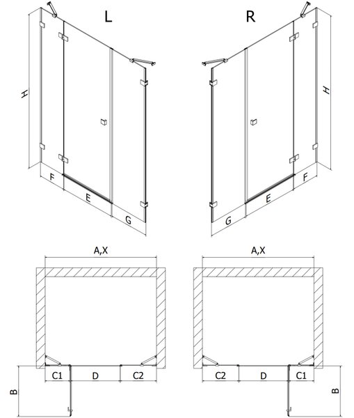 Mexen Lunar sprchové dveře pant pravý 140 cm, transparentní, zlaté kartáčované - 834S-140-050-55-00-P