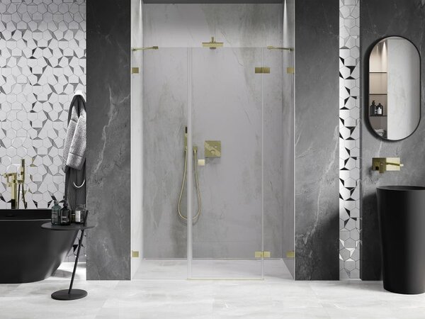 Mexen Lunar sprchové dveře pant pravý 140 cm, transparentní, zlaté kartáčované - 834S-140-050-55-00-P