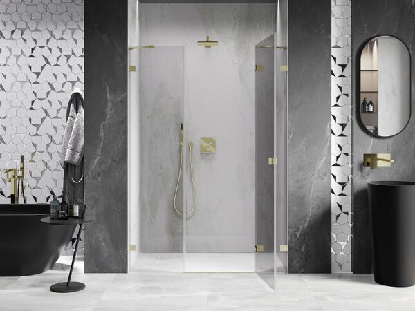 Mexen Lunar sprchové dveře pant pravý 140 cm, transparentní, zlaté kartáčované - 834S-140-050-55-00-P