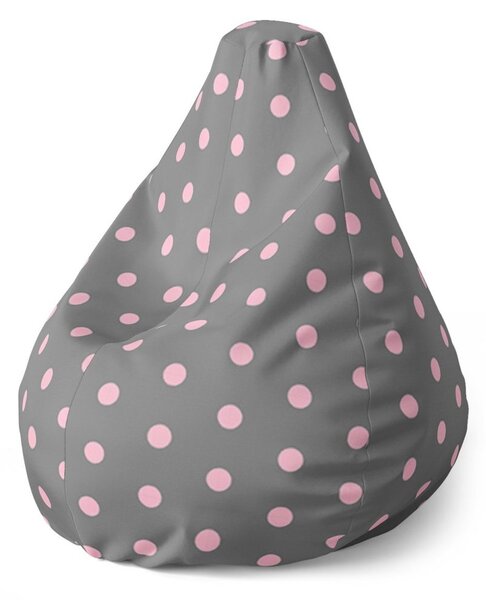 Sedací vak Pear růžové puntíky na šedé - dětský, šedá / růžová