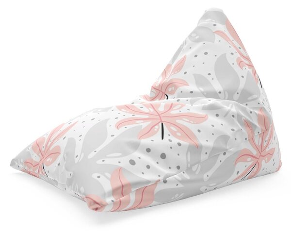 Sedací vak Triangl bílé a růžové listy, růžová / bílá