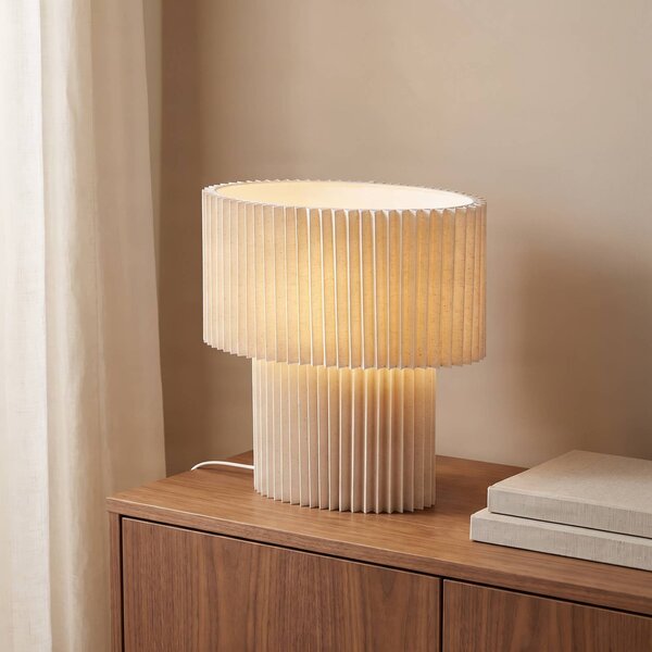 Lindby Stolní lampa Tazia, přírodní/bílá, plátno, výška 38 cm, Krémová / jantar, Obývací pokoj / jídelna, Textil / tkanina / hedvábí