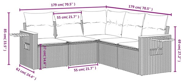 5dílná zahradní sedací souprava s poduškami šedá polyratan 3259204