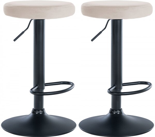 2x Barová židle Ponte - samet, černý rám - Krémová