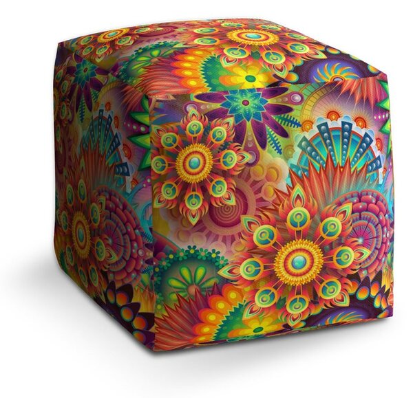 Taburet Cube barevné obrazce, barevná