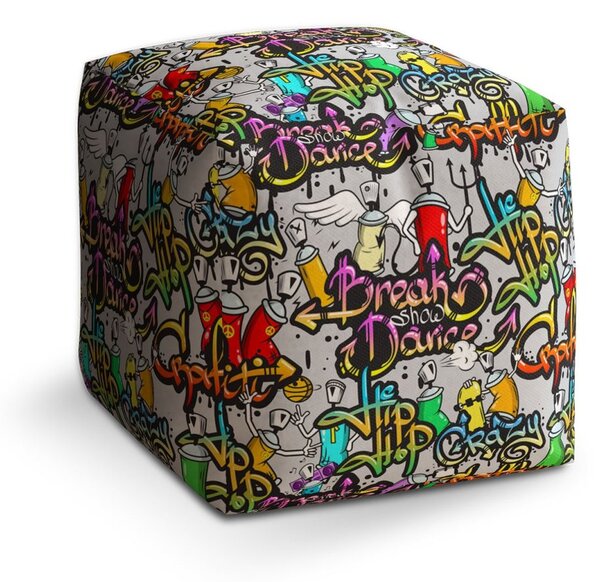 Taburet Cube graffiti, barevná
